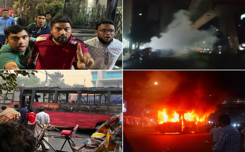 রাজধানীতে ককটেল আতঙ্ক: ৯ স্থানে বিস্ফোরণ, আগুনে পুড়ল তিনটি বাস